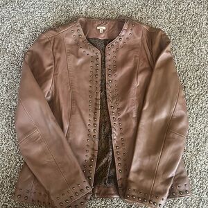 Brown Studded Leather Jacket Size Medium